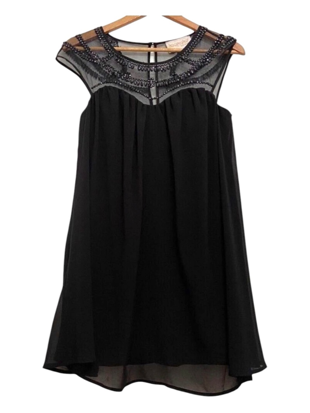 KEEPSAKE the label babydoll mini dress black chiffon and sheer crystal small